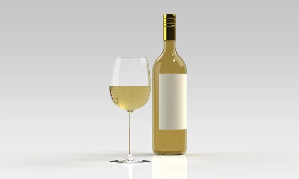 Botella de vino tinto o blanco y copa aislada en blanco — Foto de Stock