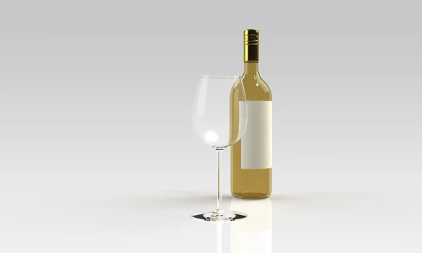 Een fles rode of witte wijn en glas geïsoleerd op wit — Stockfoto