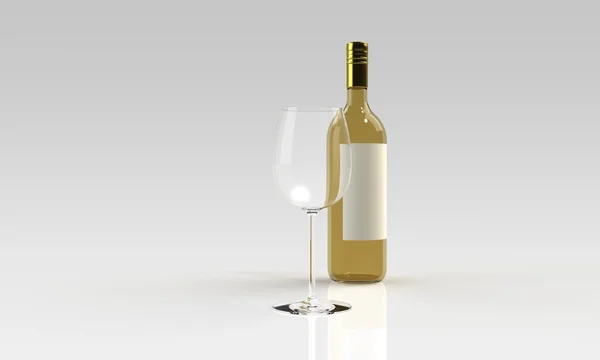 Uma garrafa de vinho tinto ou branco e vidro isolado em branco — Fotografia de Stock