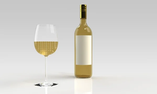 Uma garrafa de vinho tinto ou branco e vidro isolado em branco — Fotografia de Stock