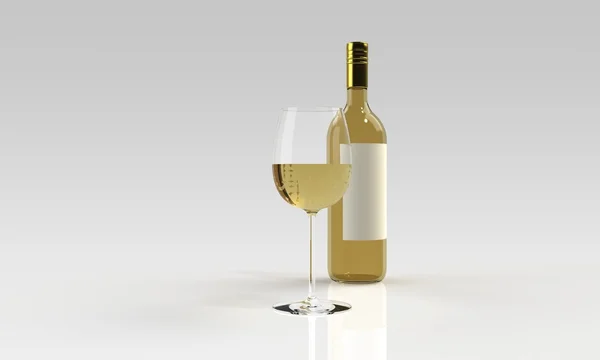 Una bottiglia di vino rosso o bianco e vetro isolato su bianco — Foto Stock