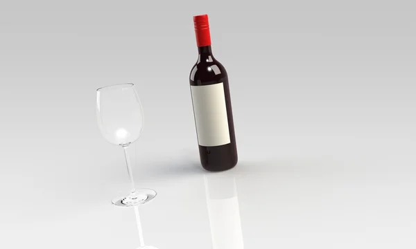 Botella de vino tinto o blanco y copa aislada en blanco — Foto de Stock