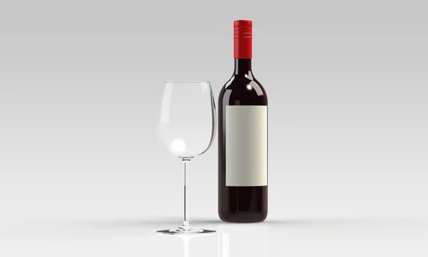 Eine Flasche Rot- oder Weißwein und Glas isoliert auf weiß — Stockfoto