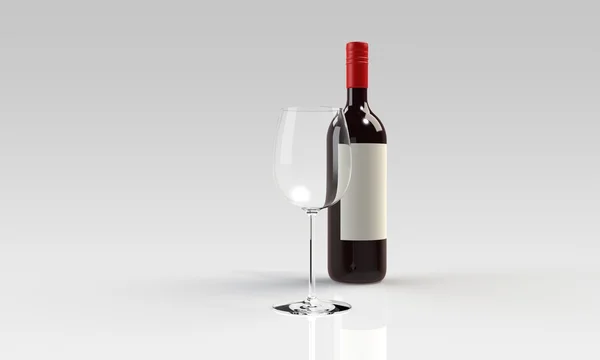 Botella de vino tinto o blanco y copa aislada en blanco — Foto de Stock