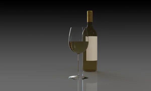 A bottle of red or white wine and glass isolated on black — Stock Photo, Image