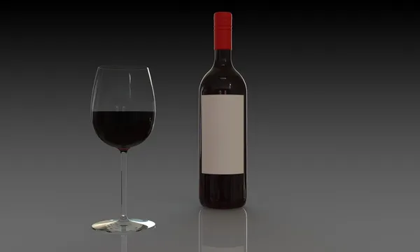 Botella de vino tinto o blanco y copa aislada en negro — Foto de Stock