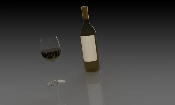 Eine Flasche Rot- oder Weißwein und Glas isoliert auf schwarz — Stockfoto