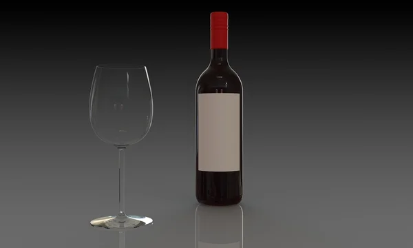 Botella de vino tinto o blanco y copa aislada en negro — Foto de Stock