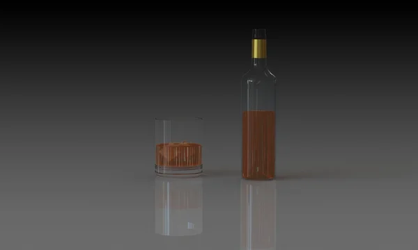 Bir şişe viski ve tam cam üzerine siyah izole — Stok fotoğraf