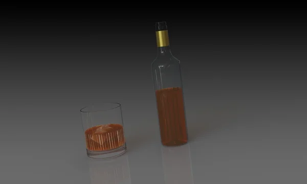 Una botella de whisky y vidrio completo aislado en blanco — Foto de Stock