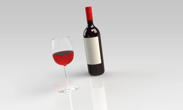 Una bottiglia di vino rosso o bianco e vetro isolato su bianco — Foto Stock