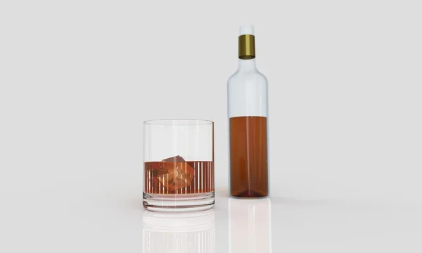一瓶苏格兰威士忌和全玻璃上白色孤立 — 图库照片