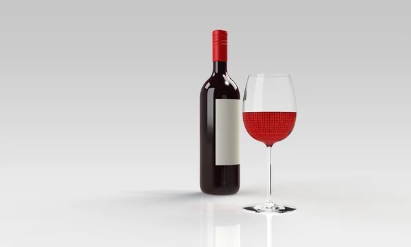 Botella de vino tinto o blanco y copa aislada en blanco — Foto de Stock