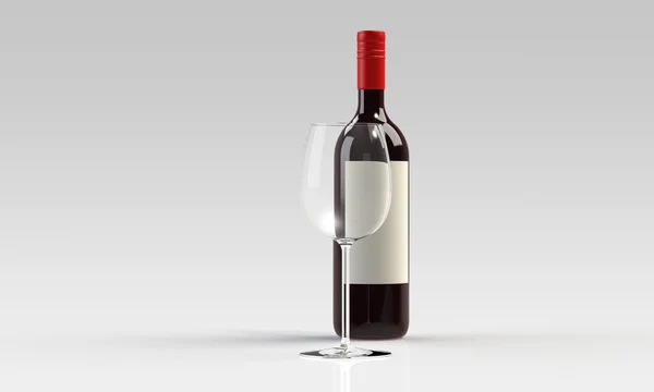 A bottle of red or white wine and glass isolated on white — Stock Photo, Image