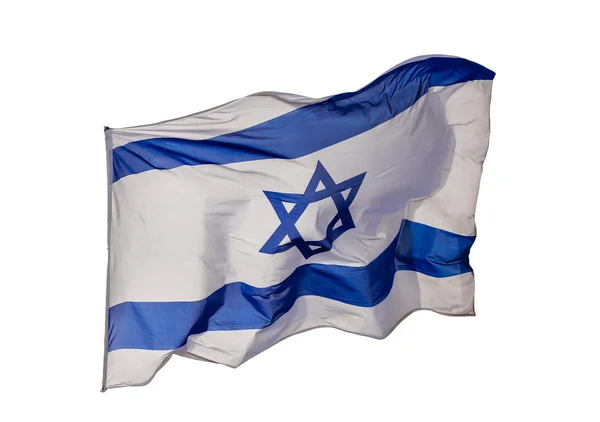 Bandeira de Israel batendo no vento isolado em branco — Fotografia de Stock