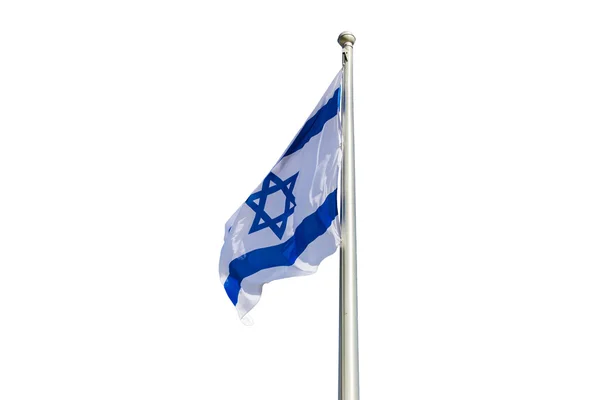 Israel flag flapping in the wind isolated on white — Stock Photo, Image