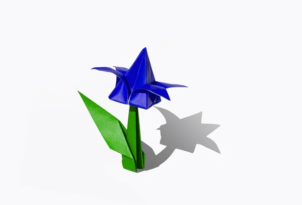 Origami fleur bleue, tulipe, isolée sur blanc — Photo