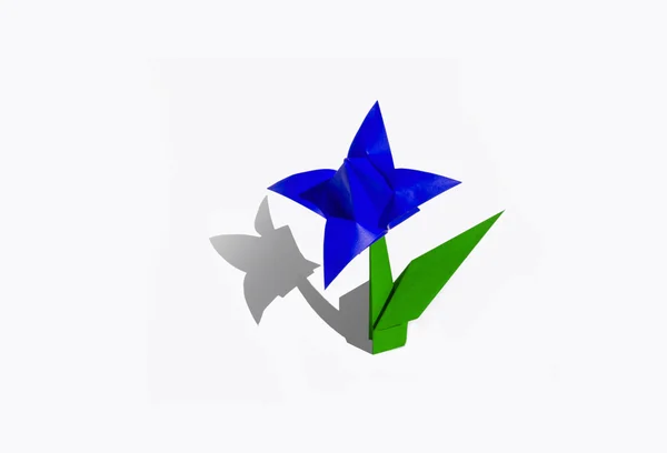 Mavi origami çiçek, Lale, üzerinde beyaz izole — Stok fotoğraf