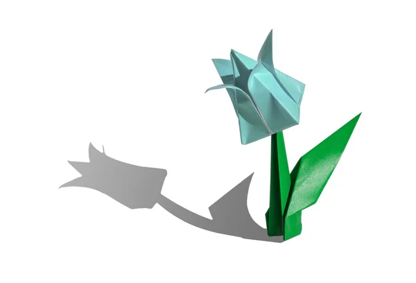 Origami cyan blomma, tulpan, isolerad på vit — Stockfoto