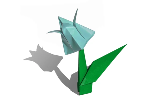 Origami cian flower, tulipano, isolato su bianco — Foto Stock