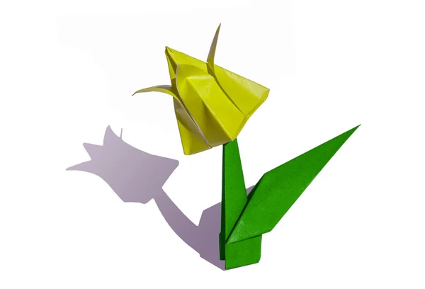 Origami fiore giallo, tulipano, isolato su bianco — Foto Stock