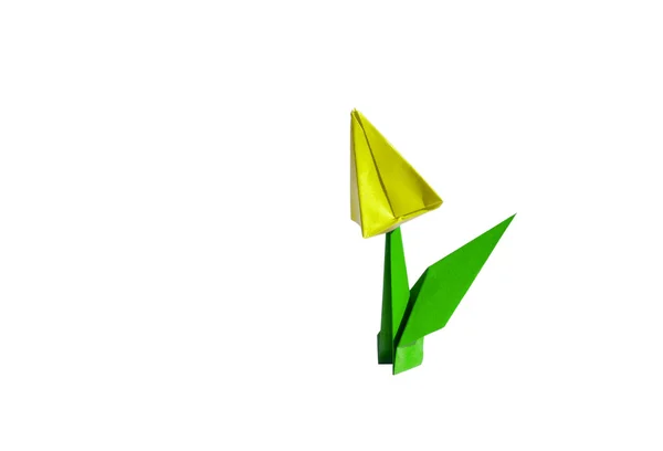 Origami yellow flower, tulip, isolated on white — Stock Photo, Image