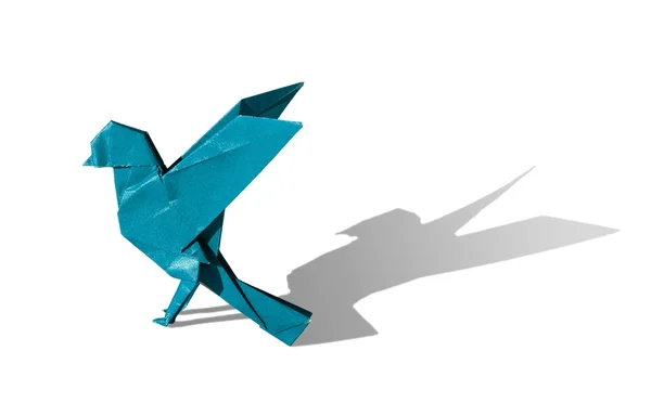 Cyan Origami Vogel Rotkehlchen isoliert auf weiß — Stockfoto