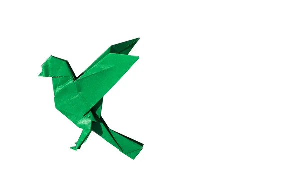 孤立的白色衬底上的绿色折纸鸟罗宾 — 图库照片