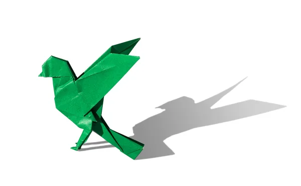 Pássaro de Origami Verde Robin isolado em branco — Fotografia de Stock