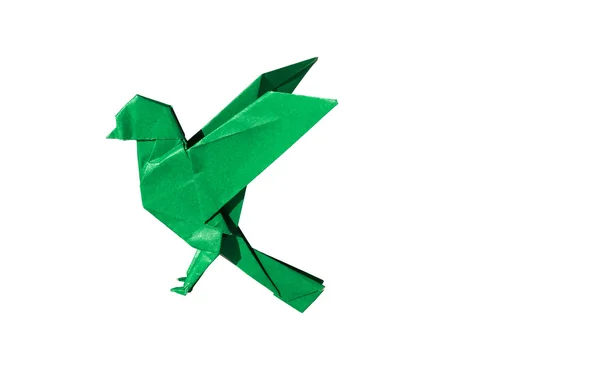 Green Origami Bird Robin isolated on white — Stock Photo, Image