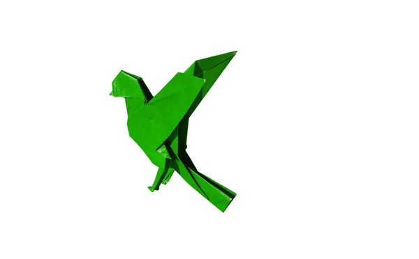 白で隔離される緑折り紙鳥ロビン — ストック写真