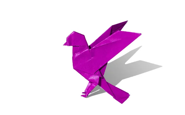 孤立的白色衬底上的粉红色紫色折纸鸟罗宾 — 图库照片