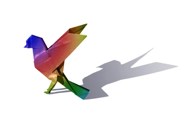 Rainbow Origami Bird Robin isolated on white — Stock Photo, Image