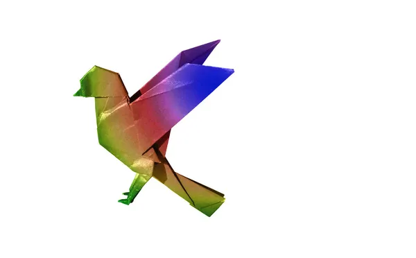 Tęcza origami ptak robin na białym tle — Zdjęcie stockowe