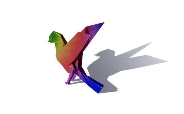 Rainbow origami fågel robin isolerad på vit — Stockfoto