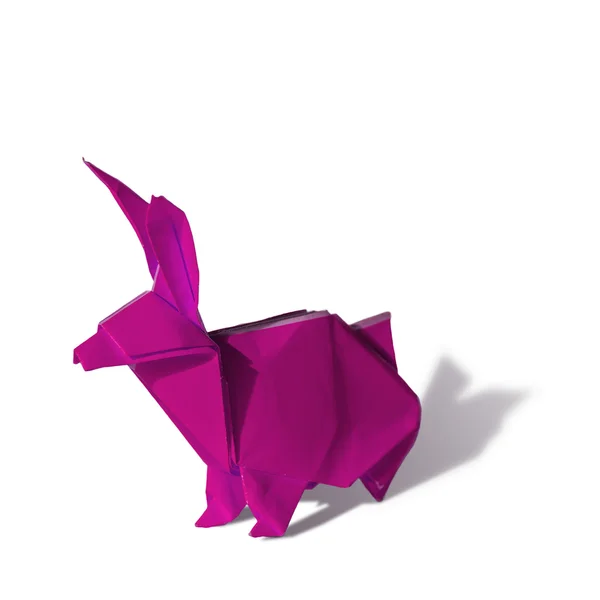 Pink purple Origami rabbit isolated on white — Stock Photo, Image