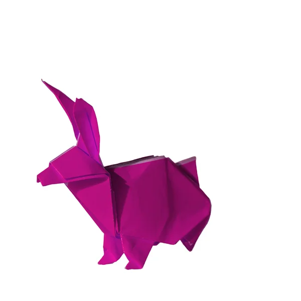 Coelho de Origami roxo rosa isolado em branco — Fotografia de Stock