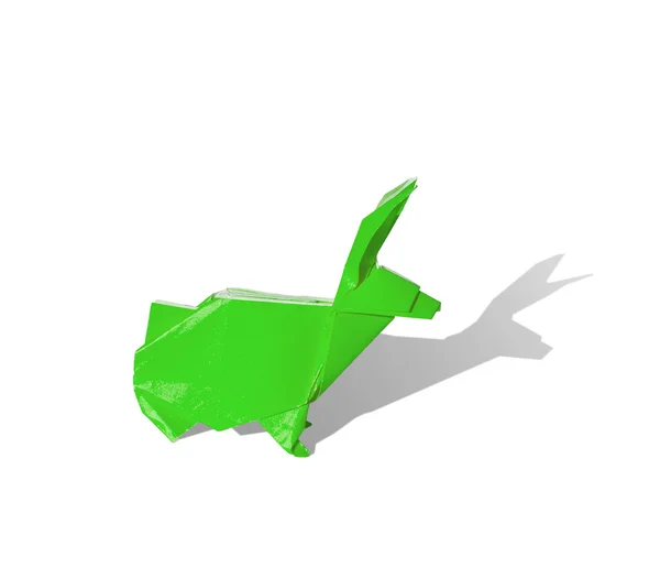 Lapin Origami vert isolé sur blanc — Photo