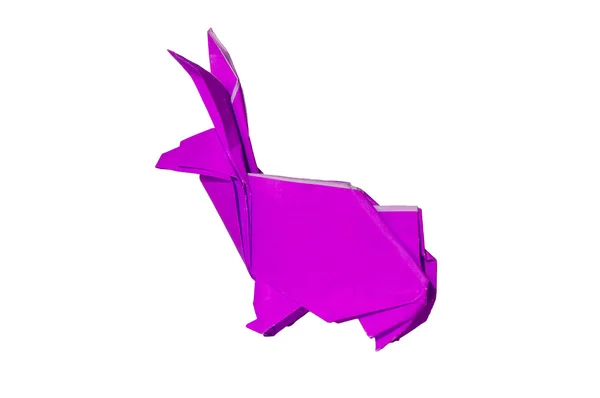 Pink purple Origami rabbit isolated on white — Stock Photo, Image