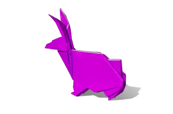 Różowy fioletowy origami królik na białym tle — Zdjęcie stockowe