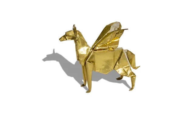 Cheval Gold Origami Pegasus isolé sur blanc — Photo