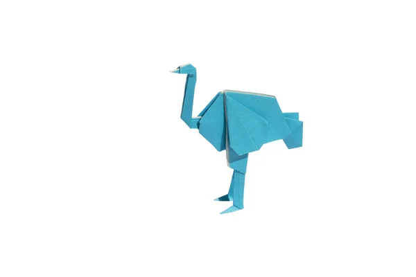 Cyaan blauwe origami struisvogel geïsoleerd op wit — Stockfoto
