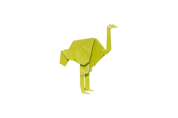 Yellow Origami ostrich isolated on white — Stock Photo, Image