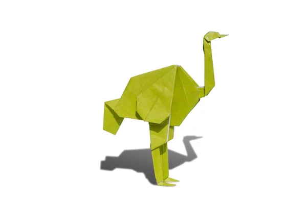 Beyaz izole sarı origami devekuşu — Stok fotoğraf