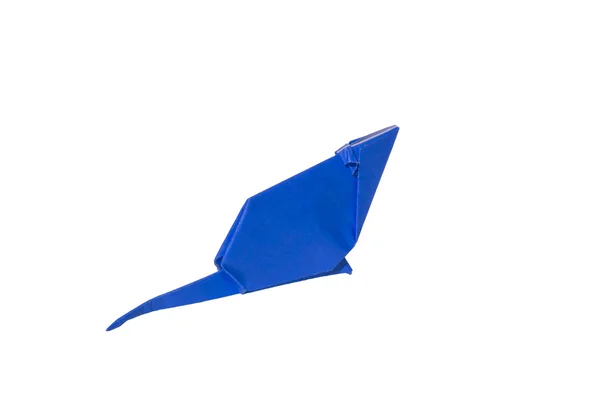 Rato origami azul isolado em branco — Fotografia de Stock