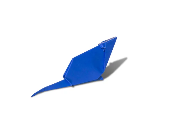 Rato origami azul isolado em branco — Fotografia de Stock