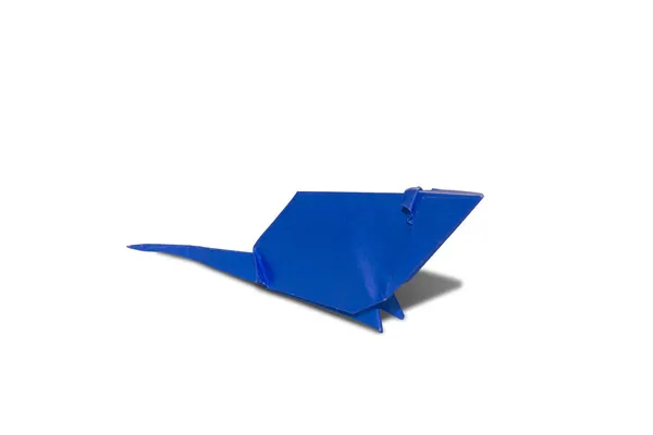 孤立的白色衬底上的蓝折纸鼠标 — 图库照片