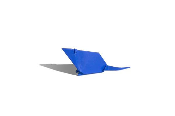 白で隔離される青い折り紙マウス — ストック写真