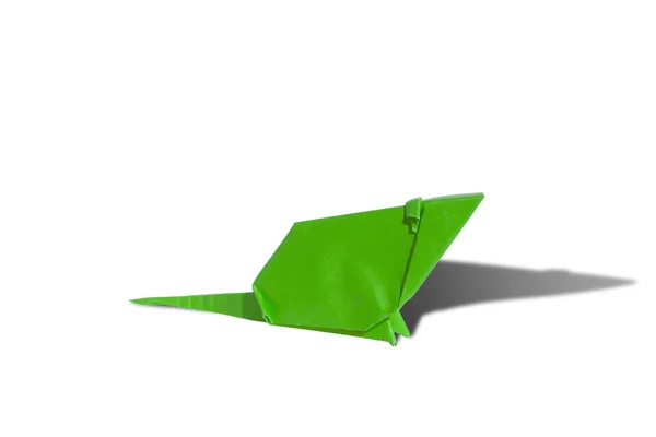 Rato origami verde isolado em branco — Fotografia de Stock