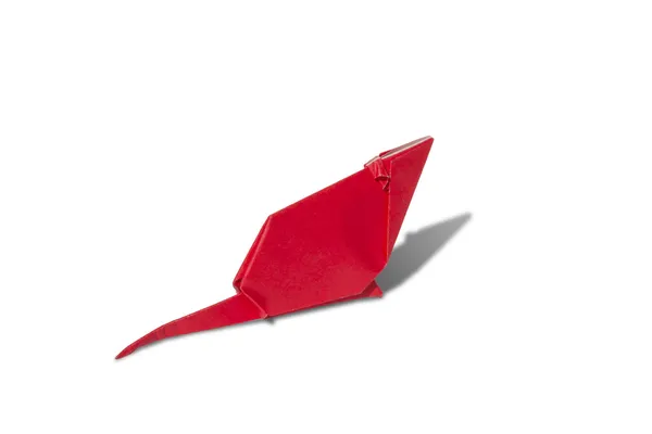 Red origami mouse isolated on white — Stock Photo, Image